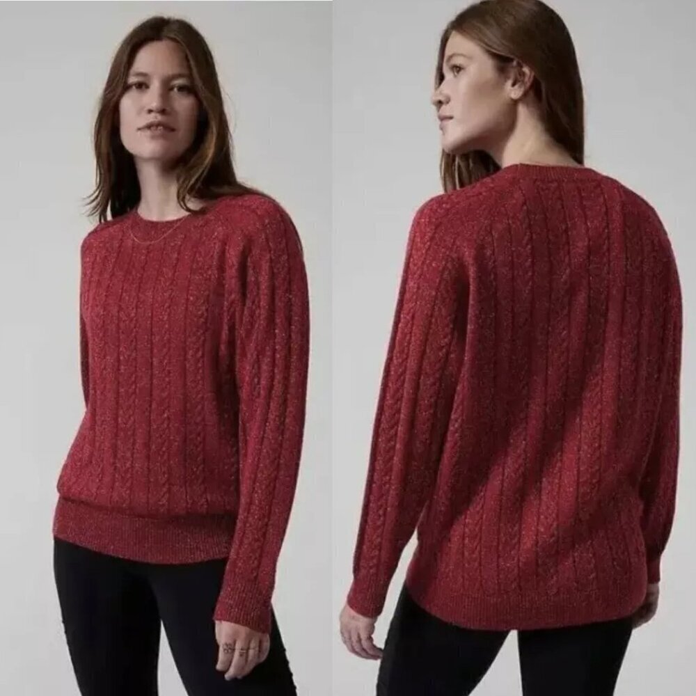 Athleta Decadent Red Metallic Crossroads Crewneck Sweater - 35354